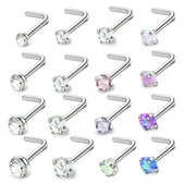 20G L Shaped Nose Studs 1.5mm Round White CZ Nose Rings Stud Briana Williams Piercing Jewelry
