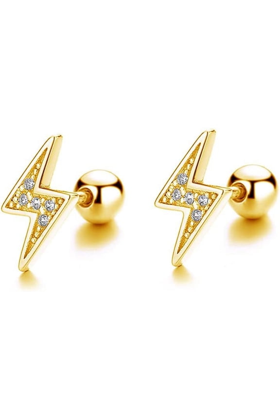 18G Lightning Bolt Cartilage Stud Earrings 925 Sterling Silver Cubic Zirconia Crystal Helix Tragus Studs Barbell Bar Conch Daith Ear Piercing Screw Back Ball Dainty Jewelry for Women