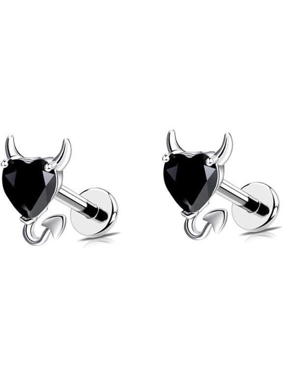 18G Little Devil Heart Lip Ring Stainless Steel Cubic Zirconia Labret Jewelry for Monroe Medusa Tragus Nose Conch Helix Hypoallergenic Cartilage Earring Stud Bar Body Jewelry for Women
