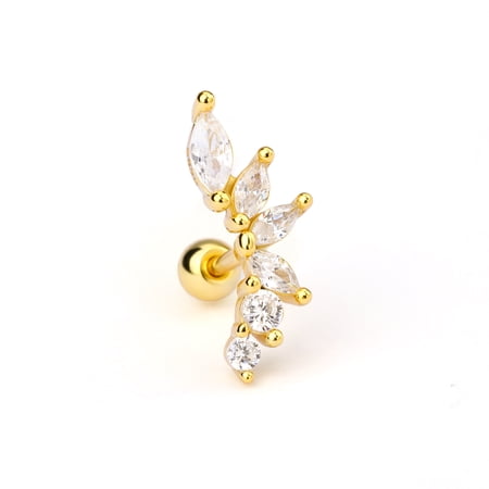 18G Marquise Tiny Gold Cartilage Earring Stud for Helix, Conch, Rook, Tragus, Rook Piercing Body Jewelry for Women with Screw Back
