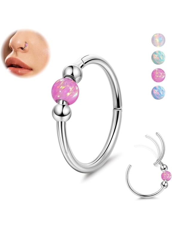 18G Nose Ring for Women Opal Nose Hoop Hypoallergenic Clicker Septum Nose Ring Hinged Segment Daith Helix Cartilage Tragus Hoop 8/10mm