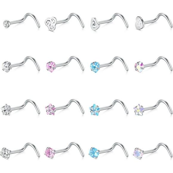 18G Nose Studs Surgical Steel Nose Rings Studs Corkscrew Star Heart Round CZ Body Piercing Jewelry
