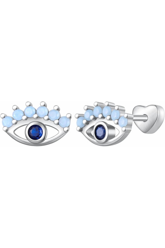 18G Opal Evil Eye Cartilage Stud Earrings 925 Sterling Silver CZ Crystal Helix Tragus Conch Earrings Heart Screw Back Hypoallergenic Piercing Studs Cute Jewelry for Women