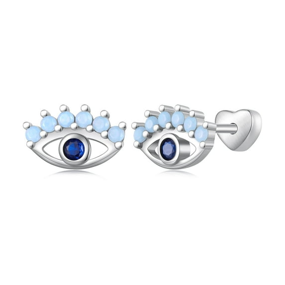 18G Opal Evil Eye Cartilage Stud Earrings 925 Sterling Silver CZ Crystal Helix Tragus Earrings Piercing for Women