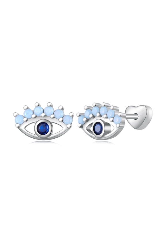 18G Opal Evil Eye Cartilage Stud Earrings 925 Sterling Silver CZ Crystal Helix Tragus Earrings Piercing for Women