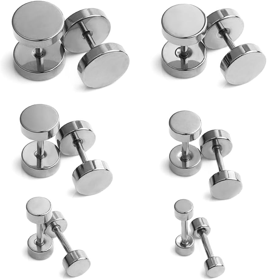 JewelryWe Stud Earrings – Faux Gauges With CZ Inlay, Stainless Steel Screw Backs, For Men & Women (Great Gift For Mother’s Day!)