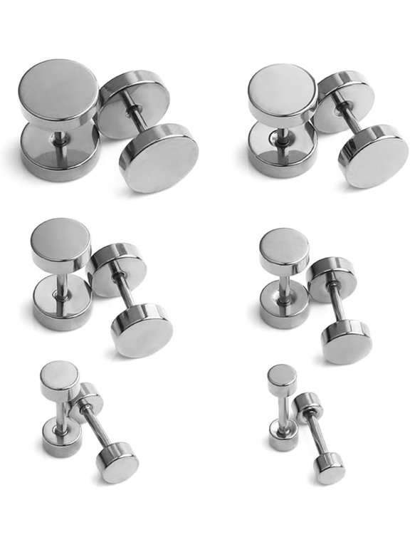18G Stainless Steel Mens Womens Faux Gauges Ear Plugs Tunnel Earrings Stud 3-8mm 6Pairs
