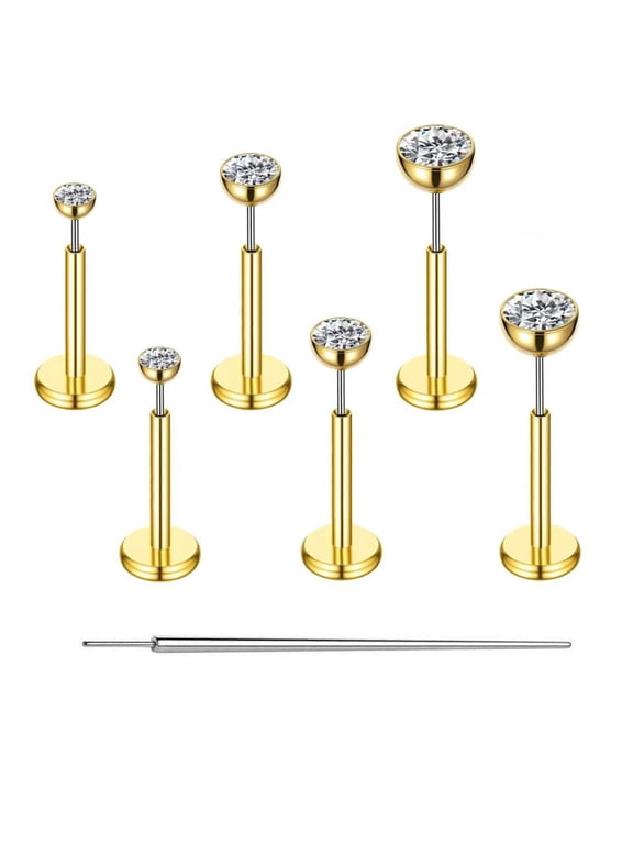 18G Titanium Flat Back Earring Studs Hypoallergenic Nose Jewelry for Women Men Gold(8mm)