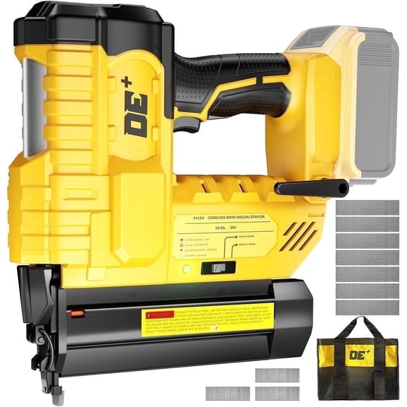 18GA Cordless Brad Nailer, 2" Nail Gun for Dewalt 20V Max Battery, 2 IN 1 Electric Stapler, 2026 Upgraded Tool-Free Jam Release, 2 Modes, Adjustable Depth, 1000pcs Nails(No Battery), Yellow