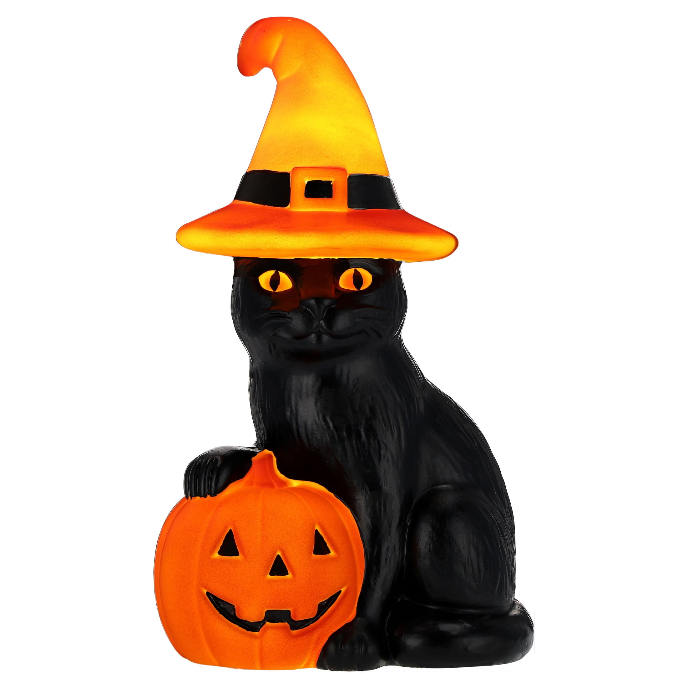 Light-Up Pumpkin Cat Blow Mold Outdoor Decoration, Orange and Black, 18", Halloween by Way To Celebrate