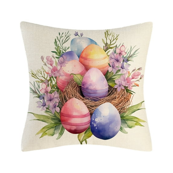 18IN Easter Pillow Covers Spring Easter Throw Pillow Covers Easter Bunny Eggs Cushion Covers Pillow Cases for Home Outdoor Sofa Couch Decoration Linen Fabrics