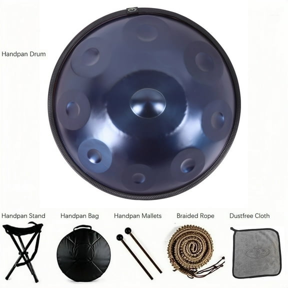 18IN Kurd D Minor 9 Notes Handpan Drum 440HZ Percussion Instrument Steel Tongue Drum