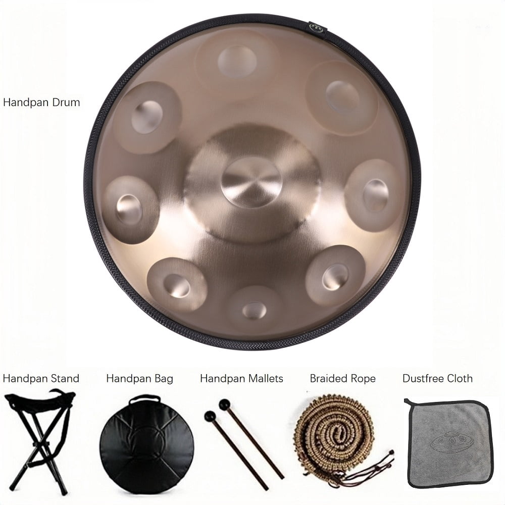 18IN Kurd D Minor 9 Notes Handpan Drum 440HZ Percussion Instrument Steel Tongue Drum