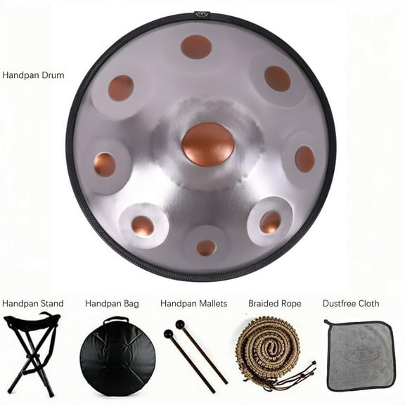 18IN Kurd D Minor 9 Notes Handpan Drum 440HZ Percussion Instrument Steel Tongue Drum