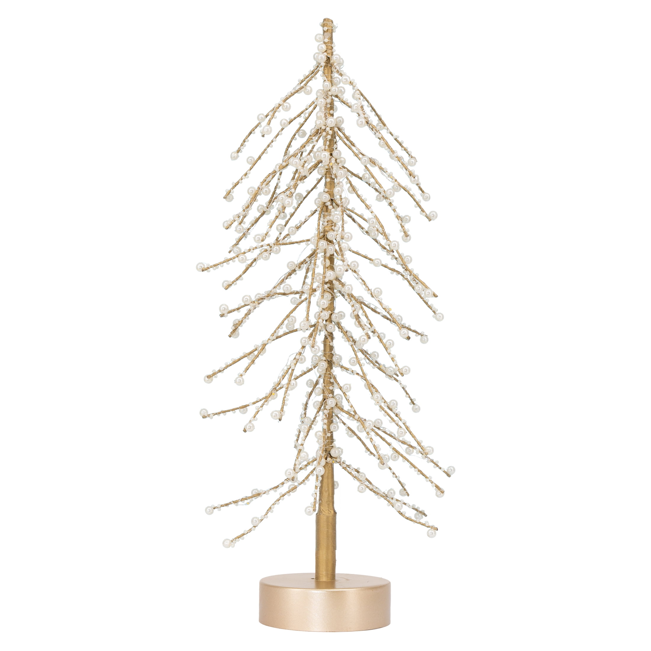 My Texas House Light-Up Beaded Tree Christmas Decoration, White and Gold, 18.5"