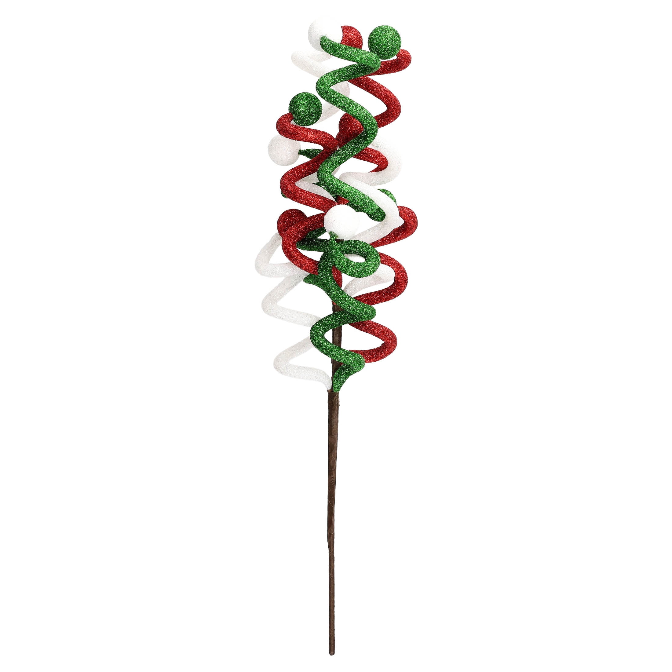 Red/Green/White Glitter Curly Decorative Christmas Pick, 18", by Holiday Time