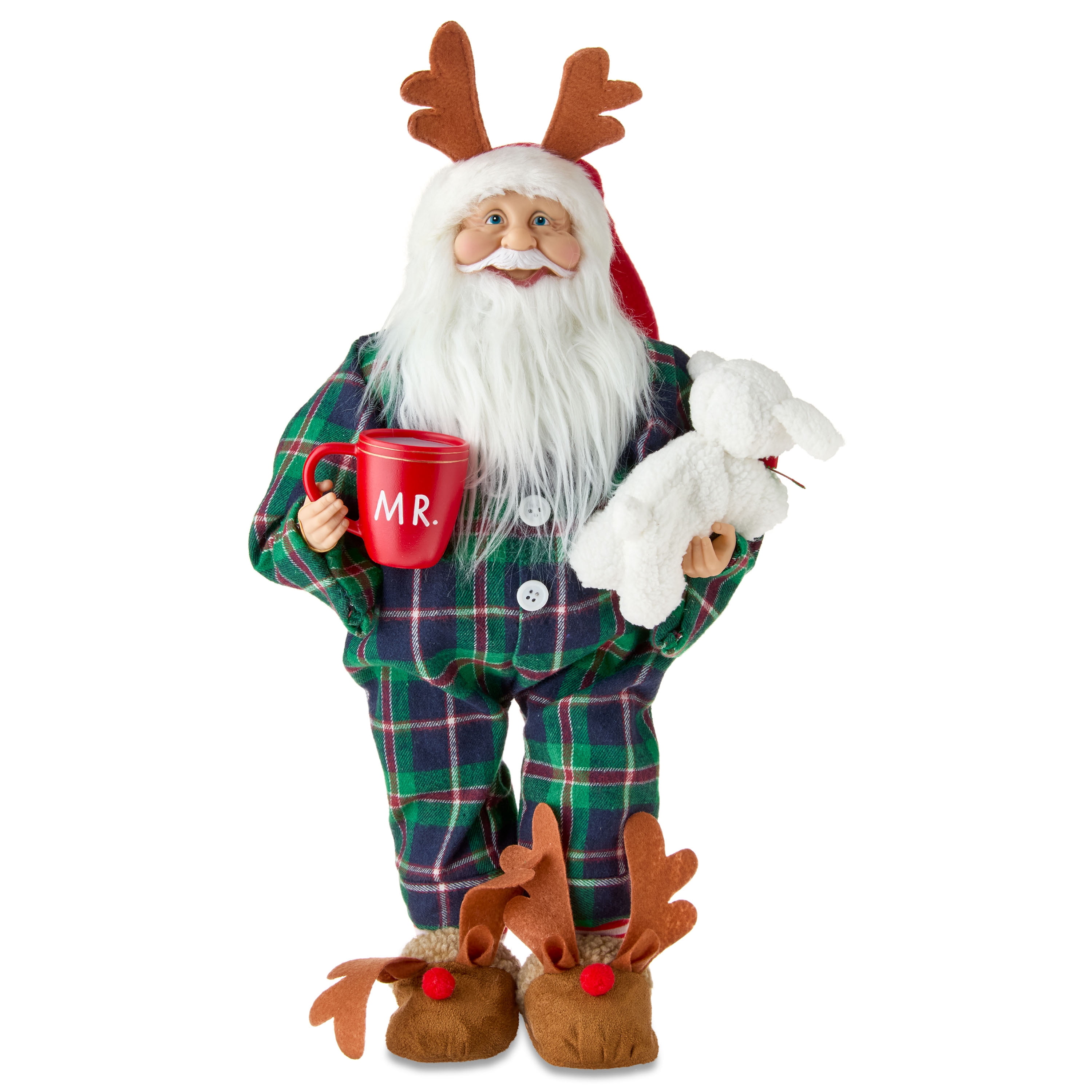 Pajama Santa with Antlers Christmas Tabletop Decoration, Multicolor, 18", by Holiday Time