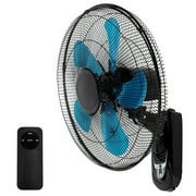 Wall Mount Fan 20 Inch with Remote, 3-speed Oscillating Quiet Fan with 5 metal Blades, Adjustable Tilt and Timing, High Velocity Fans for Bedroom, Gym, Office, Warehouse, Garage, Blue
