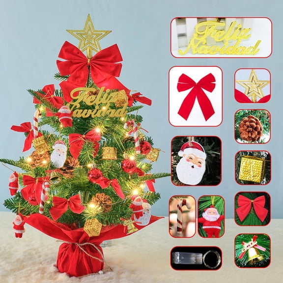 18In Mini Christmas Tree for Christmas Table Decorations, Artificial Table Christmas Tree, Xmas Ornaments with Twinkling Lights Pinecones & Star, Tabletop Xmas Pine Tree for Christmas Decorations