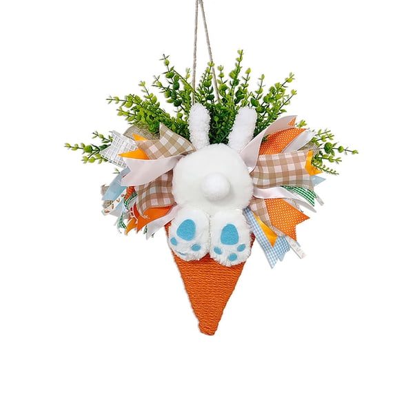 18Inch Easter Bunny Carrot Wreath for Front Door - Plush Bunny Feet with Colorful Bows and Greenery Spring Decor, Cute Easter Decorations for Home, Ideal Spring Home Decor and Easter Door Decorations