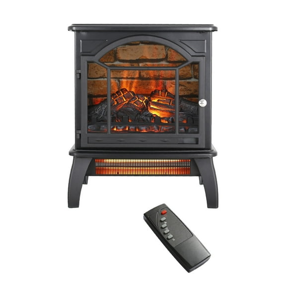 18Inch Electric Fireplace Heater with Remote Control, Freestanding Fireplace Stove with Controllable 3D Flame, 4 Variable Flame, 1500W, 5100BTU, Removable Base, Black