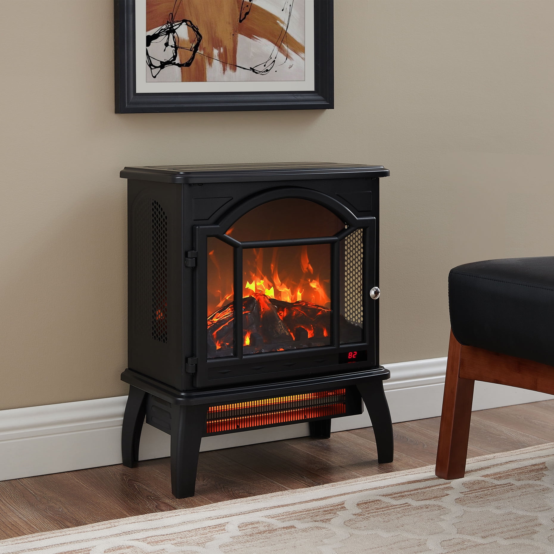 18Inch Freestanding Electric Fireplace Stove with 3D Flame, 5000 BTU Fireplace Heater with Remote Control, Adjustable Brightness, Overheating Protection Heater for Indoor, Antique Black