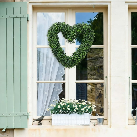 18Inch Green Boxwood Wreath for Front Door Clearance for All Seasons,Artificial Heart Wreath Farmhouse Wreath for Indoor Outdoor Wall Decor & Easter St Patrick's Valentines Decorations
