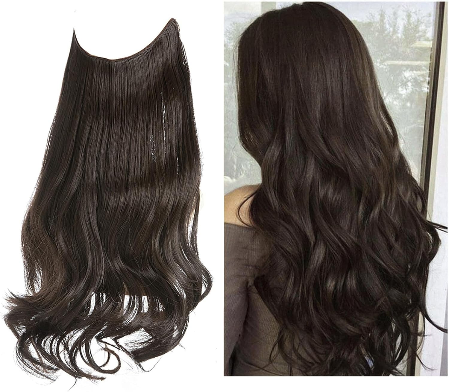 Halo Hair Extensions - Clip In Hair Extension With Transparent Invisible Wire Halo Hair Extensions 20 Inch Invisible Wire Hair Extensions  main image 4