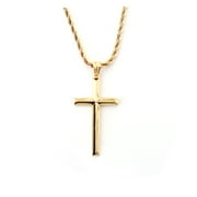 BINTU 18K Beveled Edge Gold Cross Pendant Necklace for Men, Women. 3MM Rope Chain Fashion Jewelry Pendant