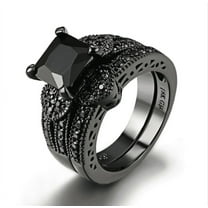 18K Black Gold Plated Twilight Hearts 3CT Princess Cut Black CZ Solitaire Engagement Ring Set for Woman Special Occasion Bridal Birthday Holiday