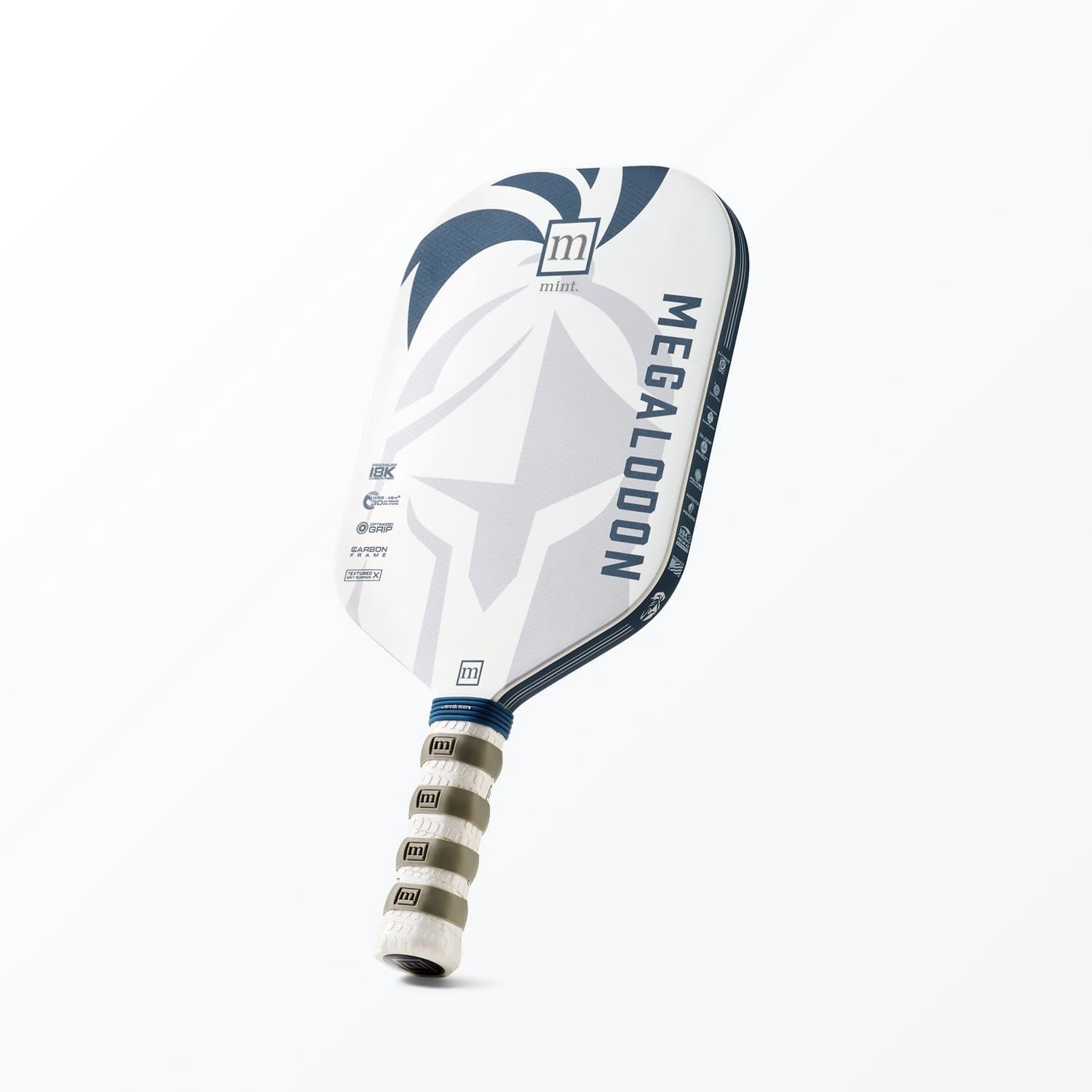 Mint Sport Megalodon Pickleball Paddle, 18K Carbon Fiber Face, 20mm Polypropylene Honeycomb Core, Elongated Handle, USAPA Approved