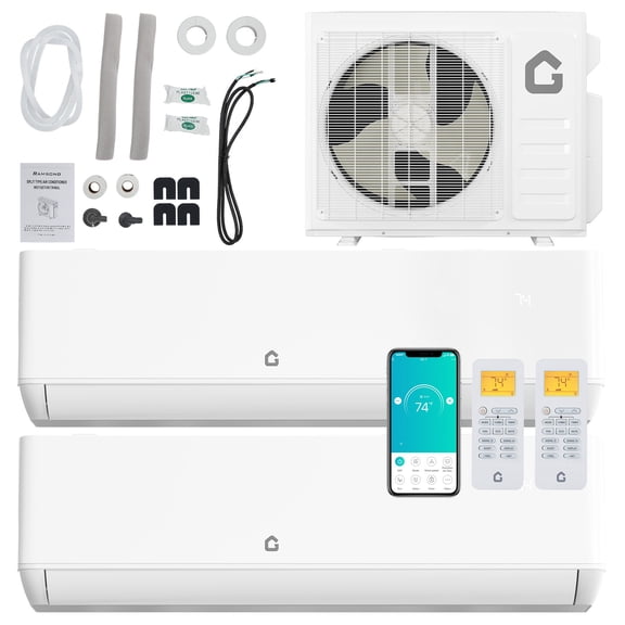 18K Dual 2 Zone Mini Split Air Conditioner,24 SEER2 12000 BTU+ 12000 BTU Wifi Enabled Multi Zone Ductless, 208-230V Cools Up to 1500 Sq.Ft Multi Zone Ductless Pre-Charged Heat Pump
