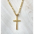 thumbnail image 1 of 18K FIGARO Gold Cross with Bevel Edges for Men Gold plated Necklace for Fathers Husband perfect gift with 5MM cuban link chain, 1 of 5