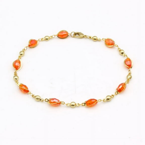 18K GOLD Filled High Polish Finsh OVAL CRYSTAL ANKLE BRACELET JJA0