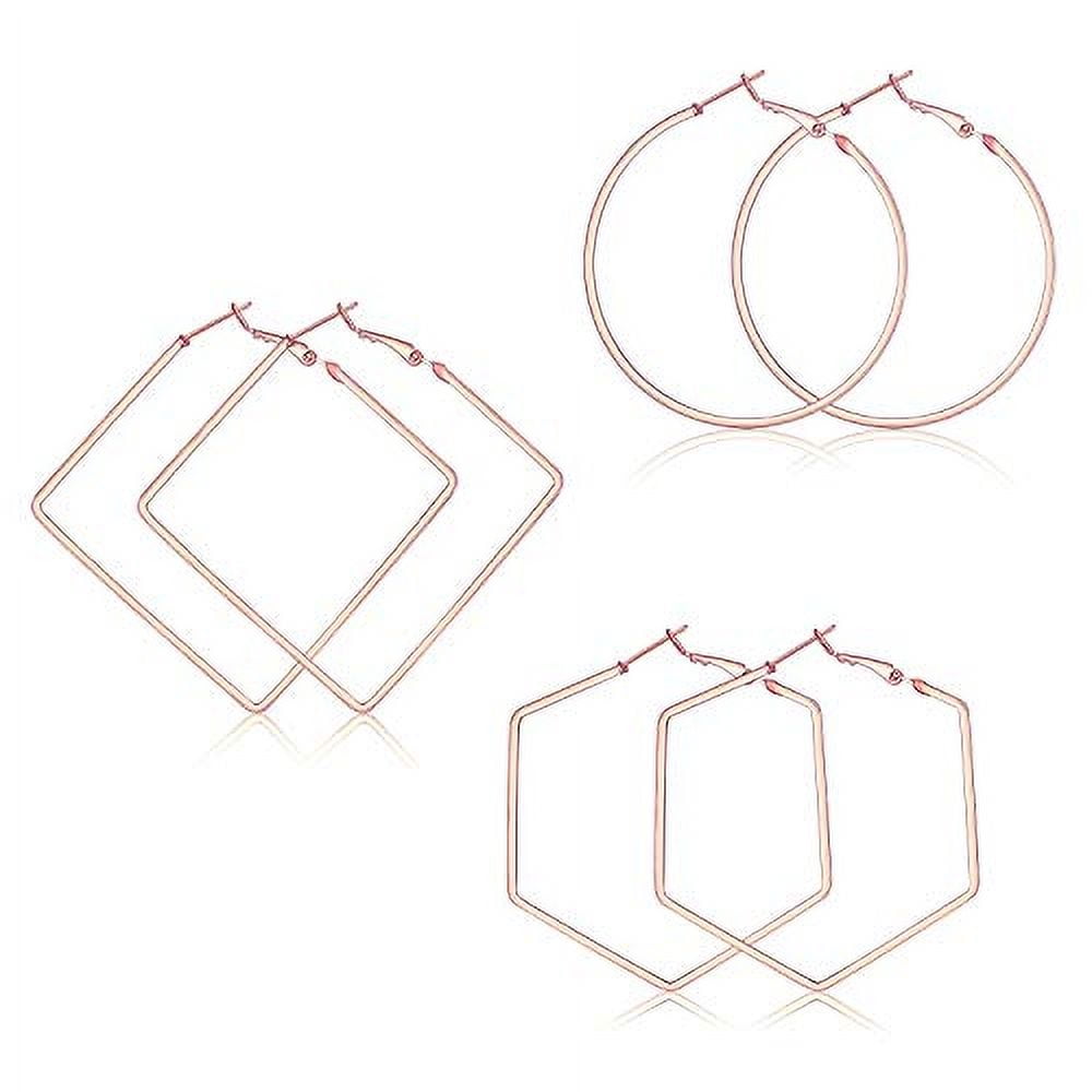 18K GOLD Hoop Earrings For Women hypoallergenic Lightweight Geometric