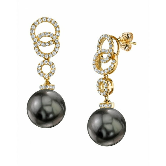 18K Gold 11mm Tahitian South Sea Cultured Pearl Diamond Link Earrings