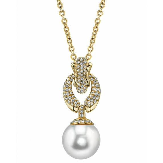 18K Gold 11mm White South Sea Cultured Pearl & Diamond Casey Pendant Necklace