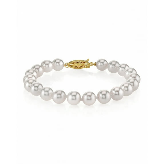 18K Gold 6.5-7.0mm Hanadama Japanese Akoya Saltwater White Cultured Pearl Bracelet