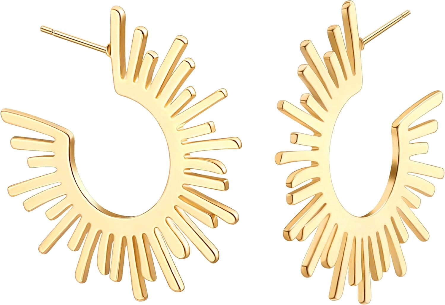 18K Gold Big Hoop Earrings Delicate Screw Thread Spring Coil Square