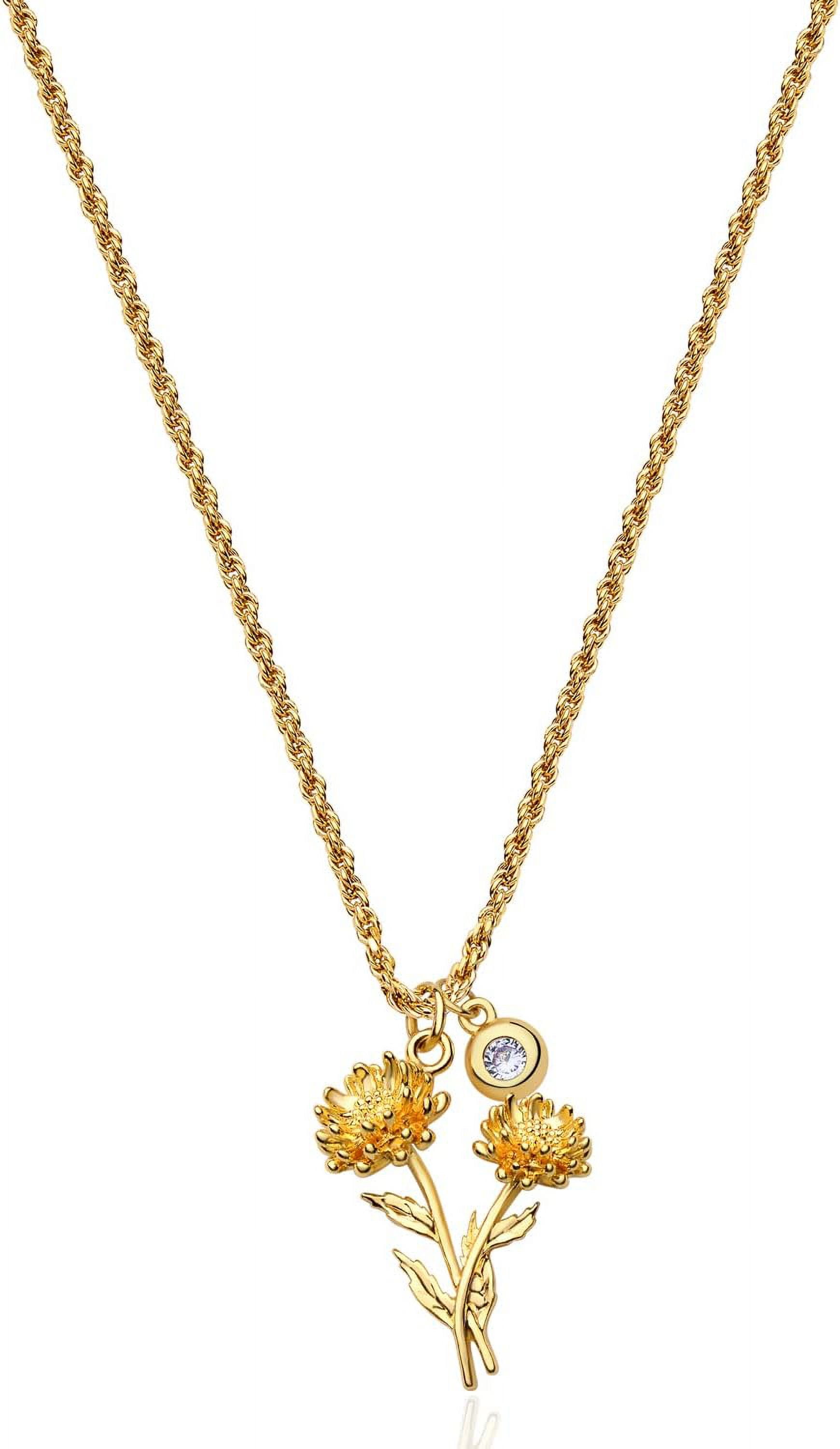 18K Gold Birth Flower Necklace with April Birthstone Diamond Women's