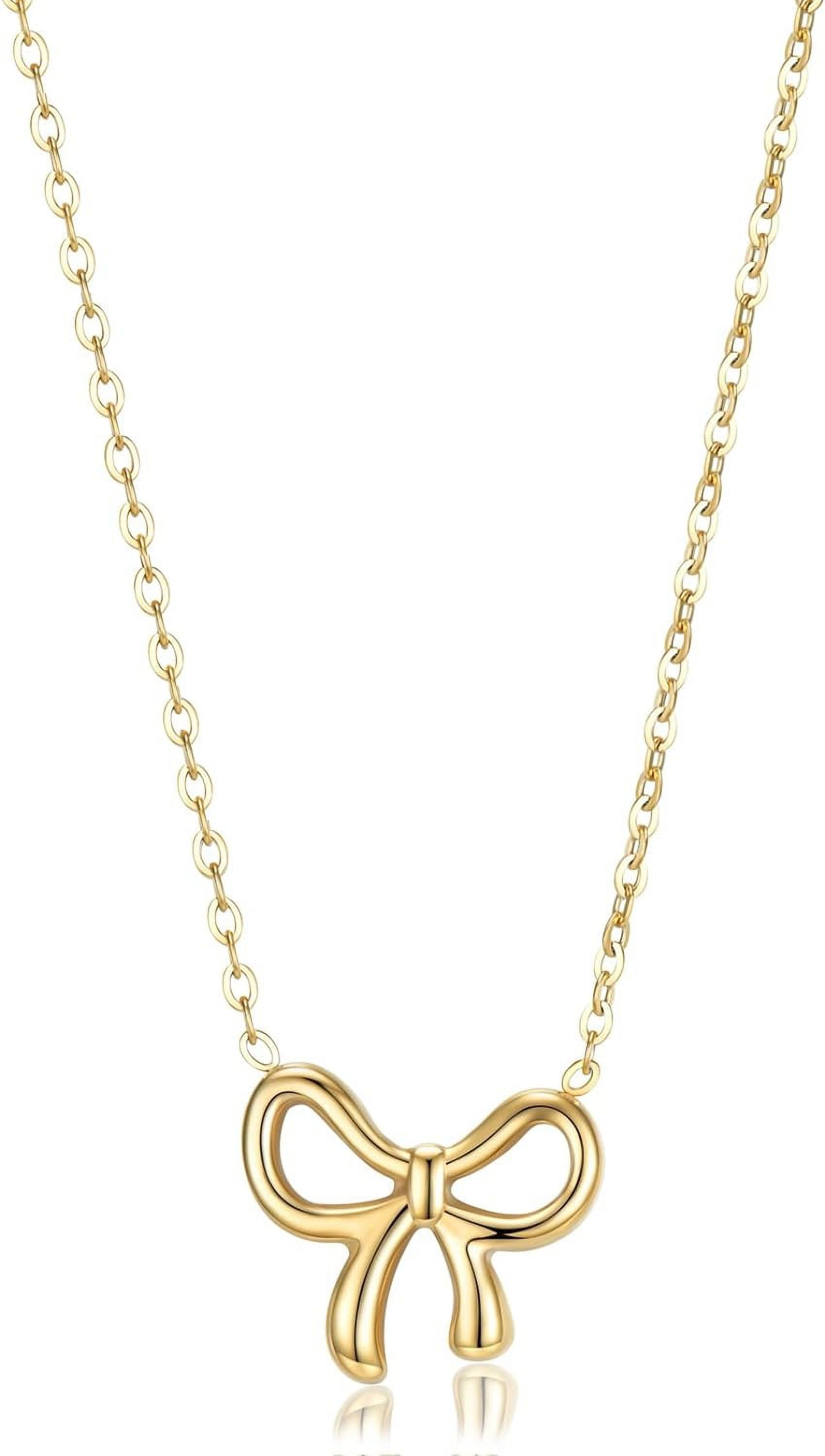 18K Gold Bow Necklace,Dainty Bow Pendent Choker Necklace Bowknot Bow