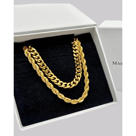 Women's 18K Gold Cable Chain + Rope Chain Necklace Stack Bundle
