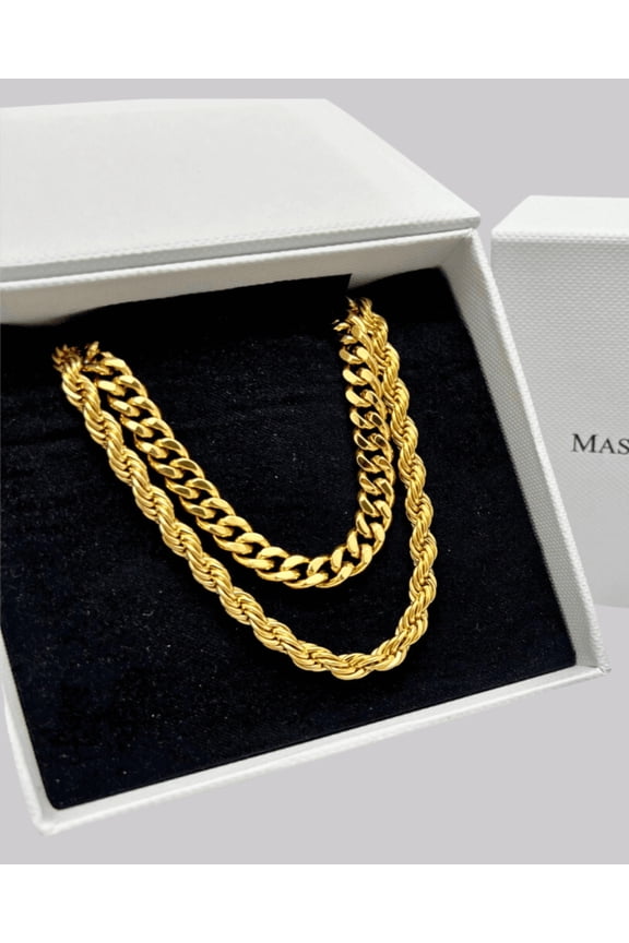 Women's 18K Gold Cable Chain + Rope Chain Necklace Stack Bundle