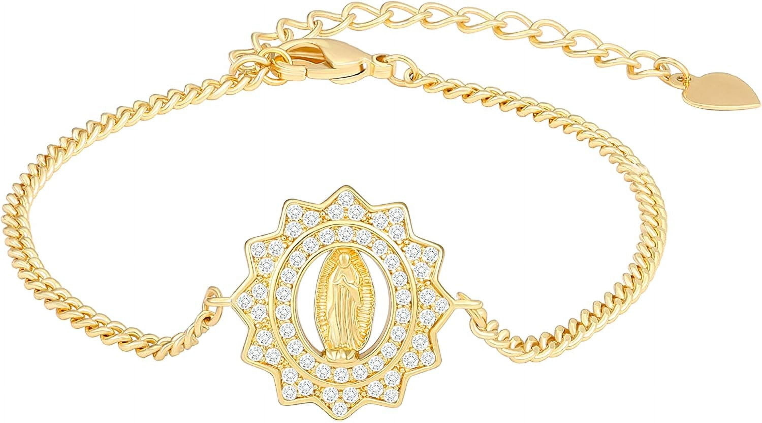 14K Gold Plated Figaro Bracelet – Adjustable Chain With CZ Stones For Women & Men, 6.9" + Extender