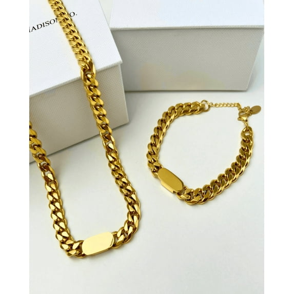 Women's 18K Gold Chain Necklace Bracelet Bundle Set - MASON CHUNKY CHAIN™ To Be Elegant