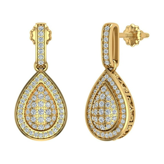 18K Gold Diamond Drop Earrings Pear Drop Screw Back ( G , VS )