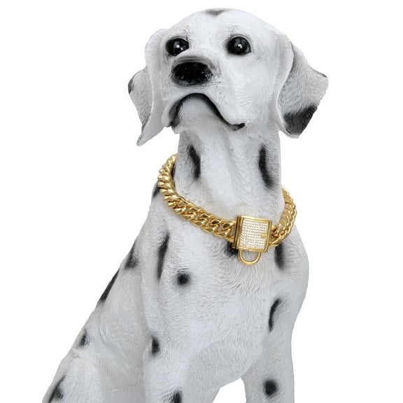18K Gold Dog Collars Strong Anti-Chew Stainless Steel Metal Cuban Chain Training Necklace