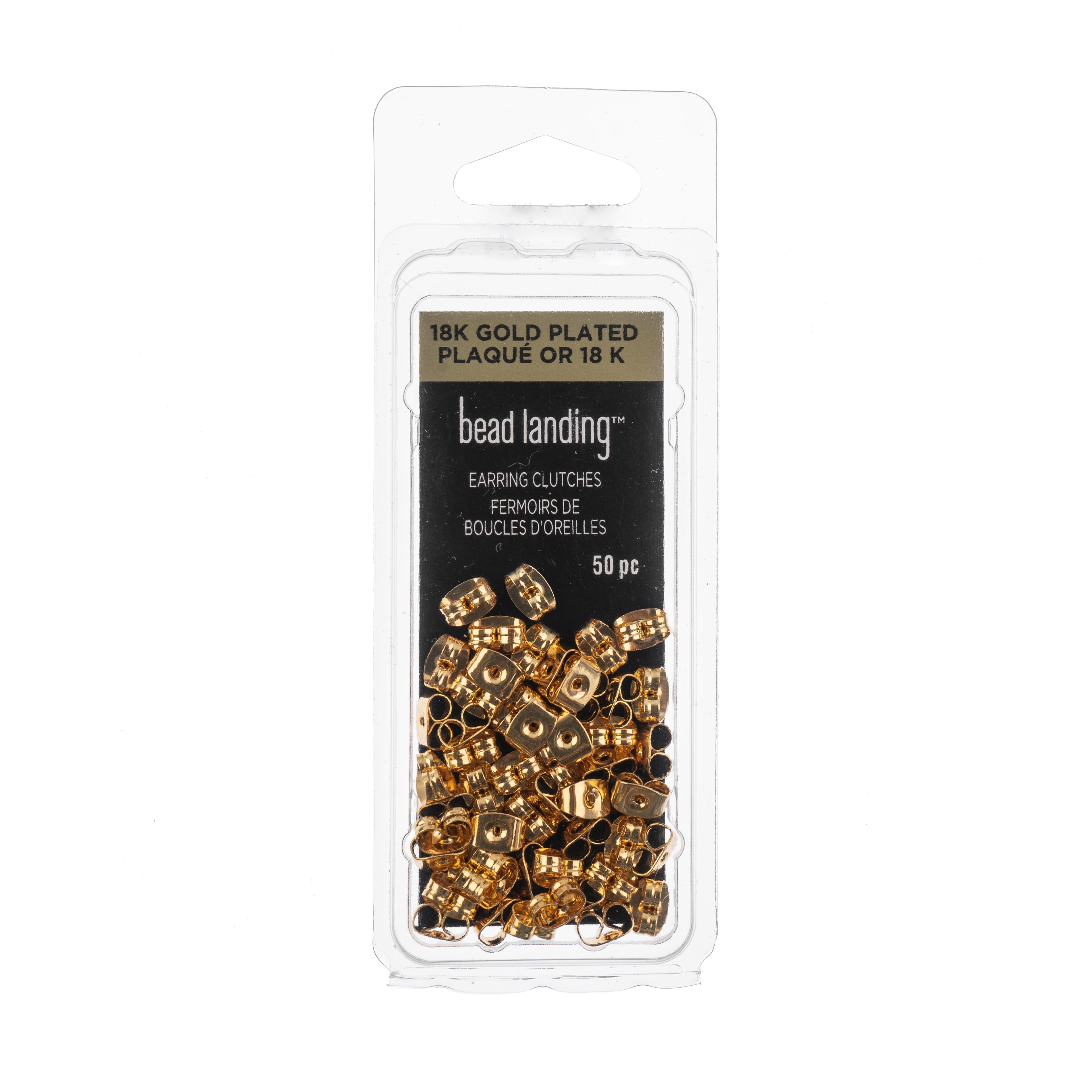 18K Gold Earring Clutches by Bead Landing – 6mm x 4.5mm Metal Backs for Stud Earrings - 12 Pack