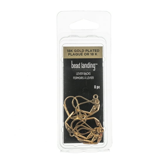 18K Gold Earring Lever Backs by Bead Landing – 12mm x 17mm Metal Findings for DIY Jewelry Making - 12 Pack
