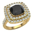 thumbnail image 1 of 18K Gold Engagement Ring for Women Cushion Cut Black Diamond Double Halo Rings 3.00 carat (G,VS1), 1 of 5